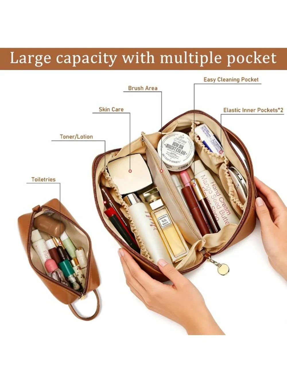Personalized Initial Makeup Bag for Women | Travel Toiletry & Cosmetic